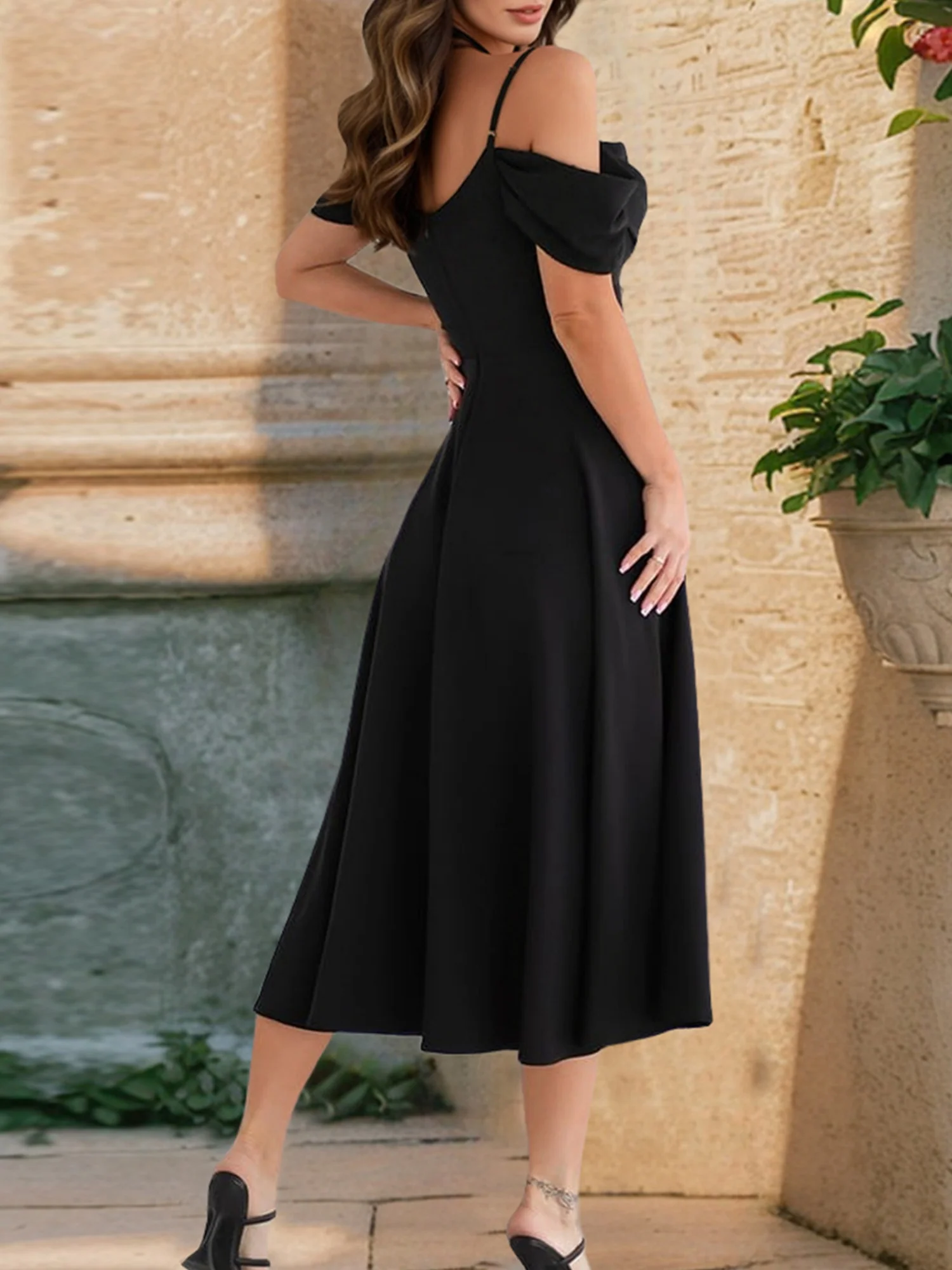 Ruffled Off-shoulder Spaghetti Strap Waist Maxi Dresses - Image 9