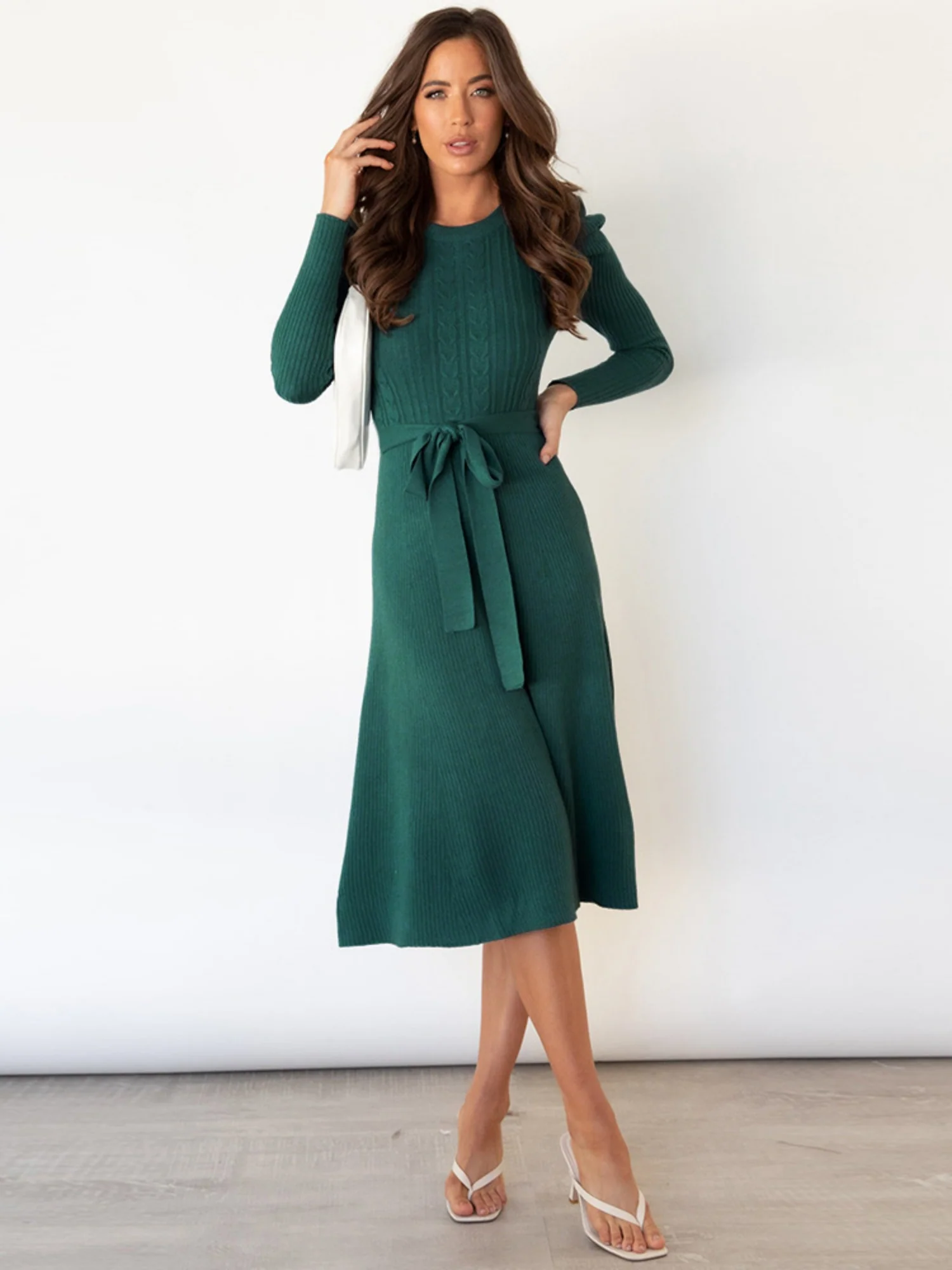 Puff Sleeves Knitted Skirt High-waisted Full Skirt Maxi Dresses - Image 11