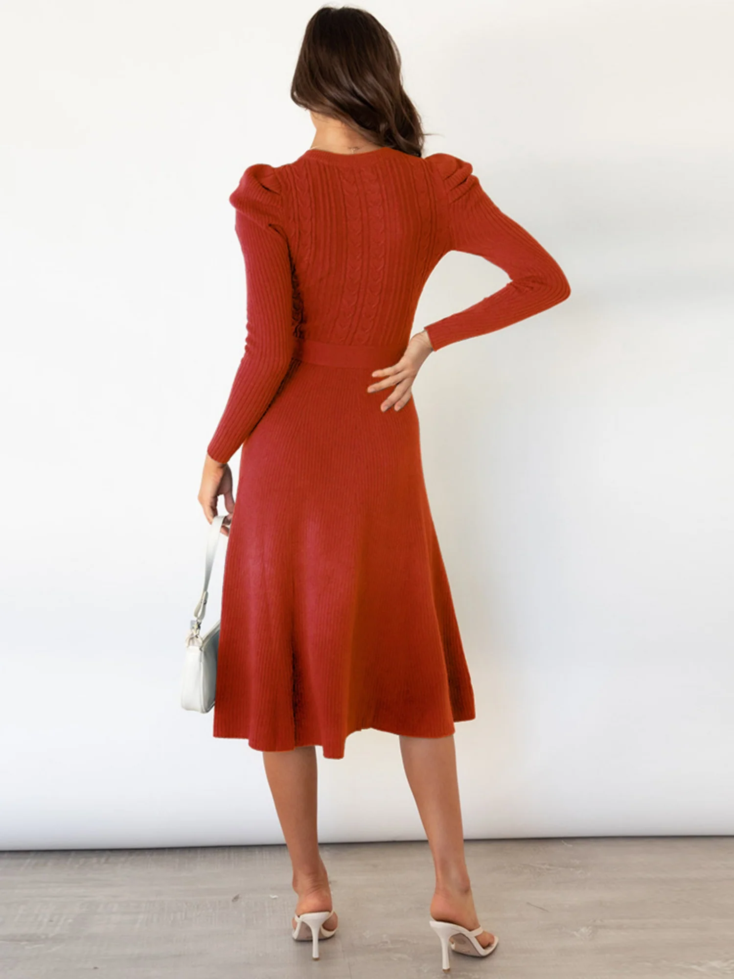 Puff Sleeves Knitted Skirt High-waisted Full Skirt Maxi Dresses - Image 2