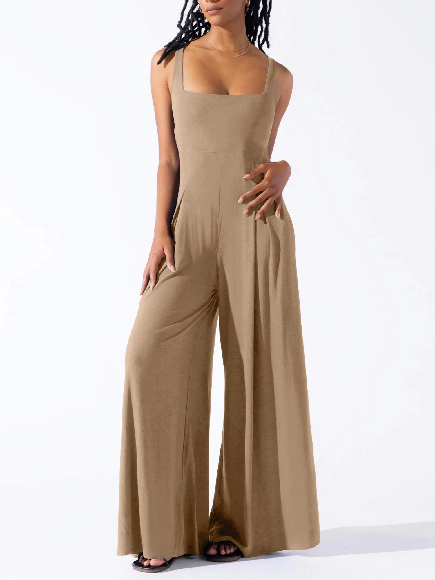 Camisoles Pleated Solid Color Jumpsuits