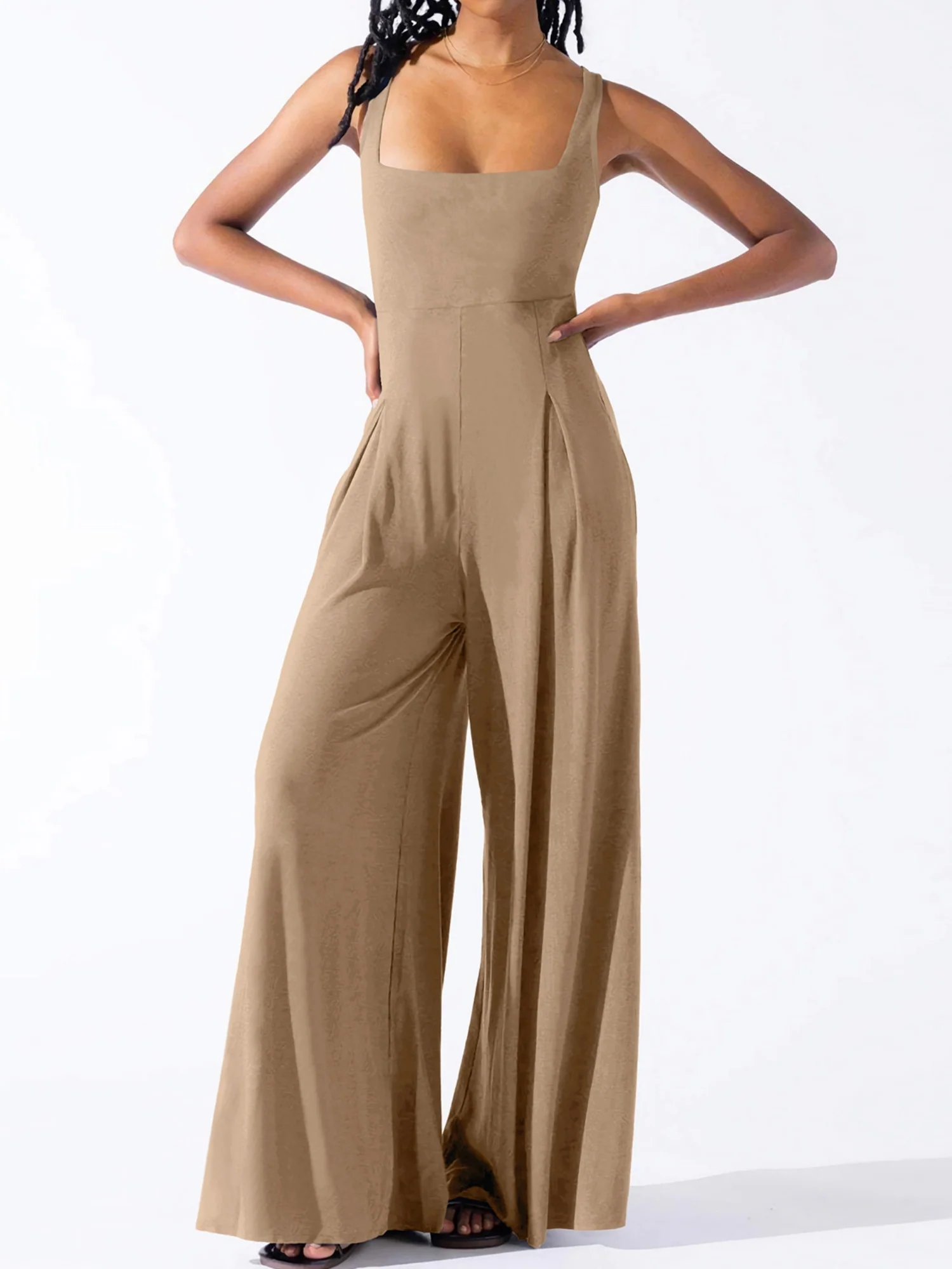 Camisoles Pleated Solid Color Jumpsuits - Image 3