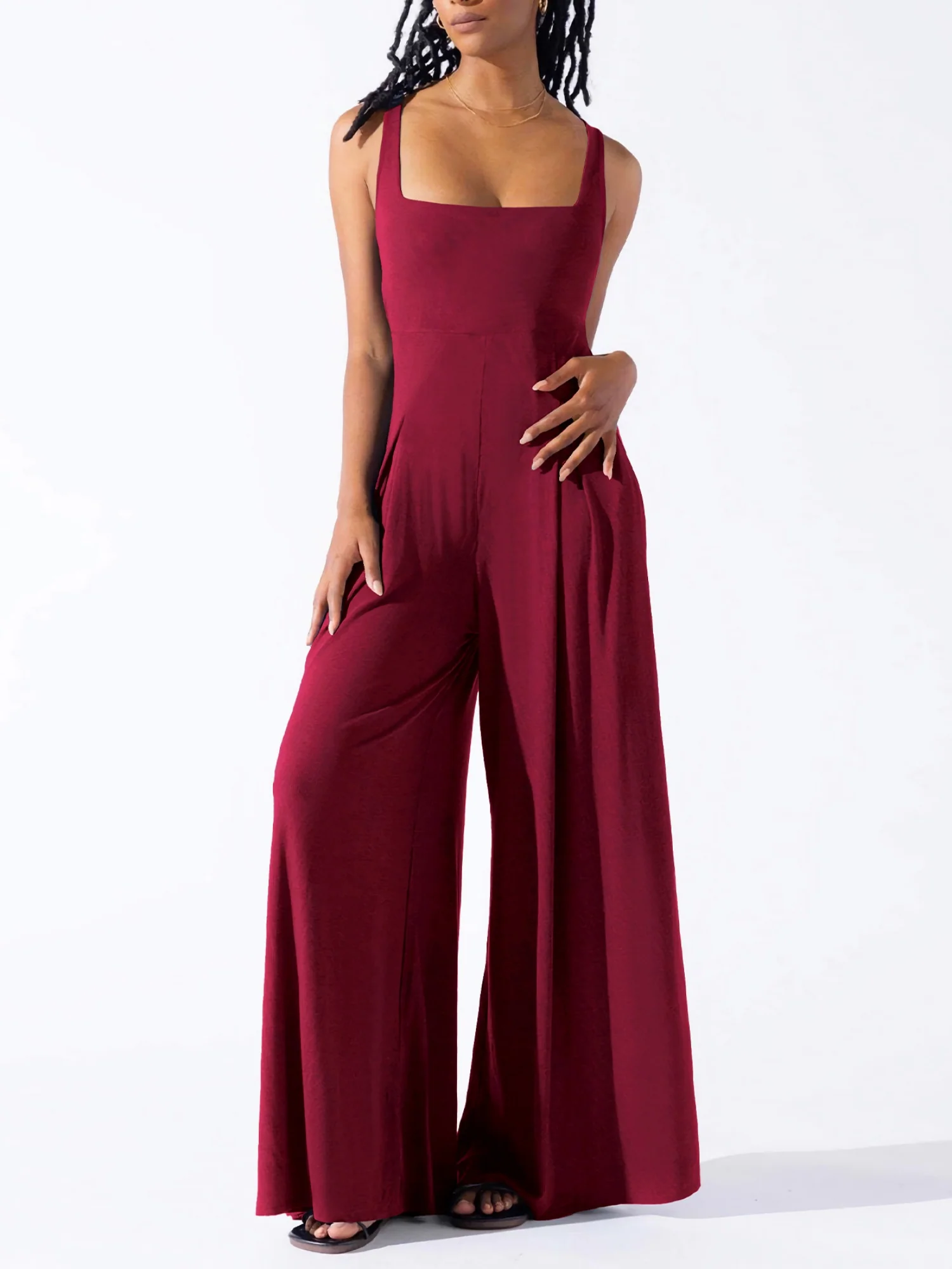 Camisoles Pleated Solid Color Jumpsuits - Image 4