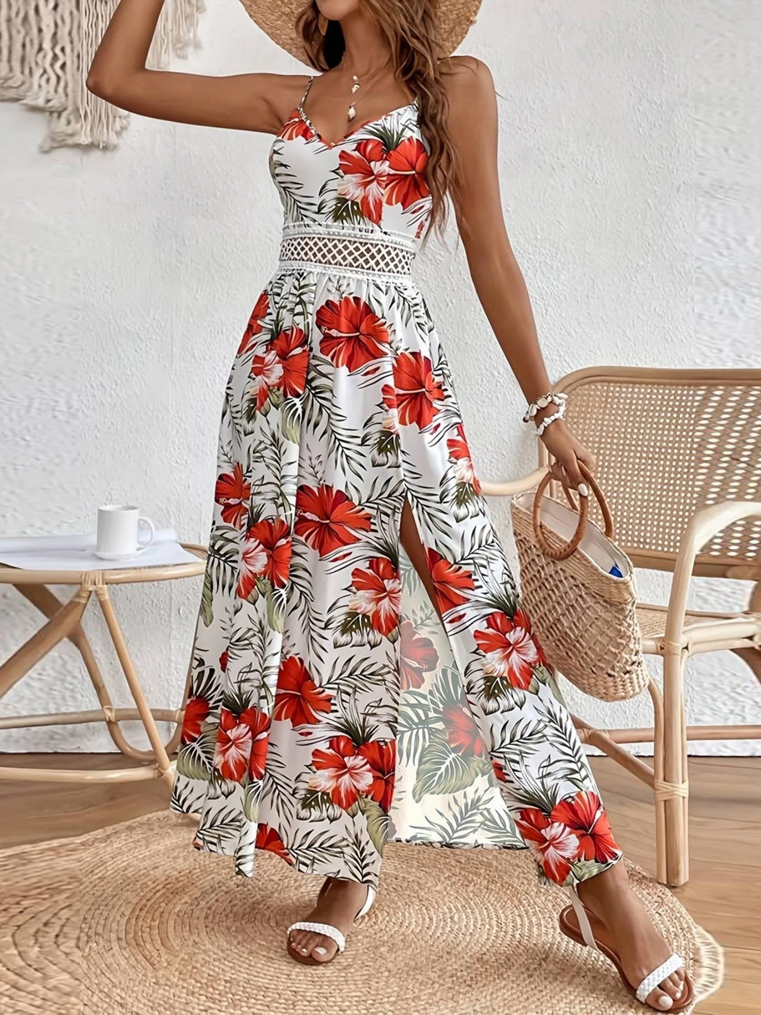 Floral Print Bohemia Chiffon Camisole Maxi Dresses - Image 4