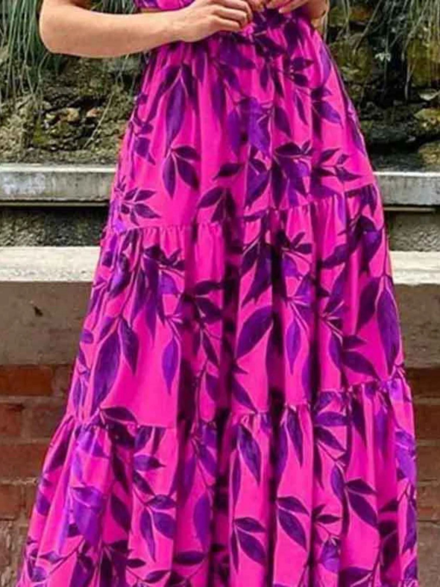 Floral Print Flutter Sleeves And High Waist Large Skirt Maxi Dresses - Image 5