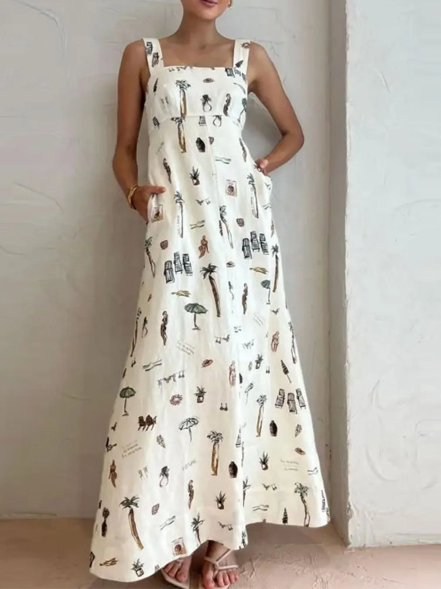 Printed Backless Halter Top Maxi Dresses