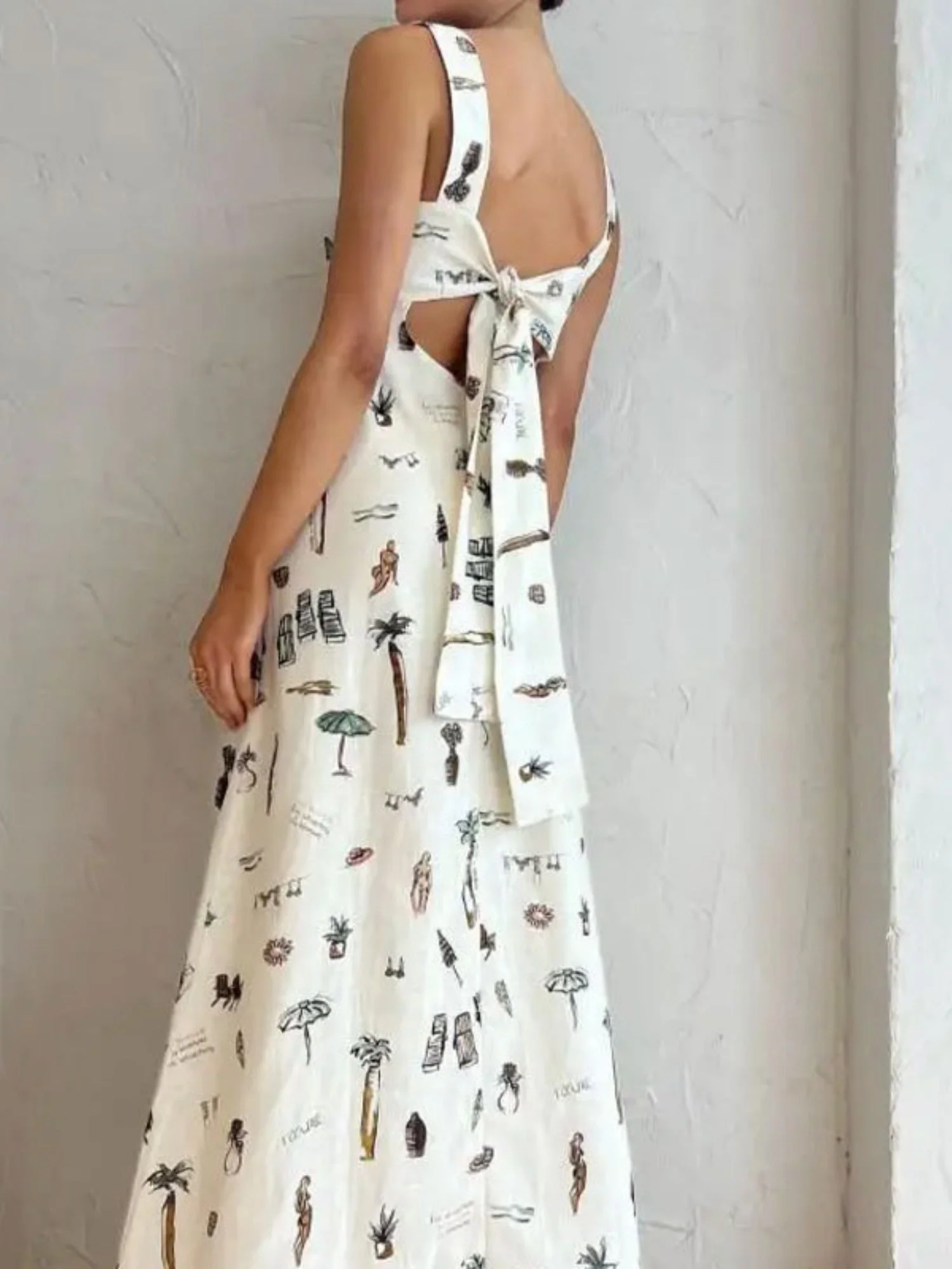 Printed Backless Halter Top Maxi Dresses - Image 2