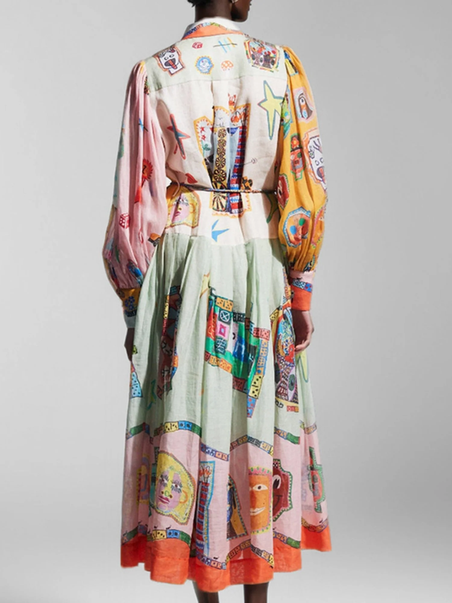 Floral Print Bohemia Polo Collar Lantern Sleeves Maxi Dresses - Image 5