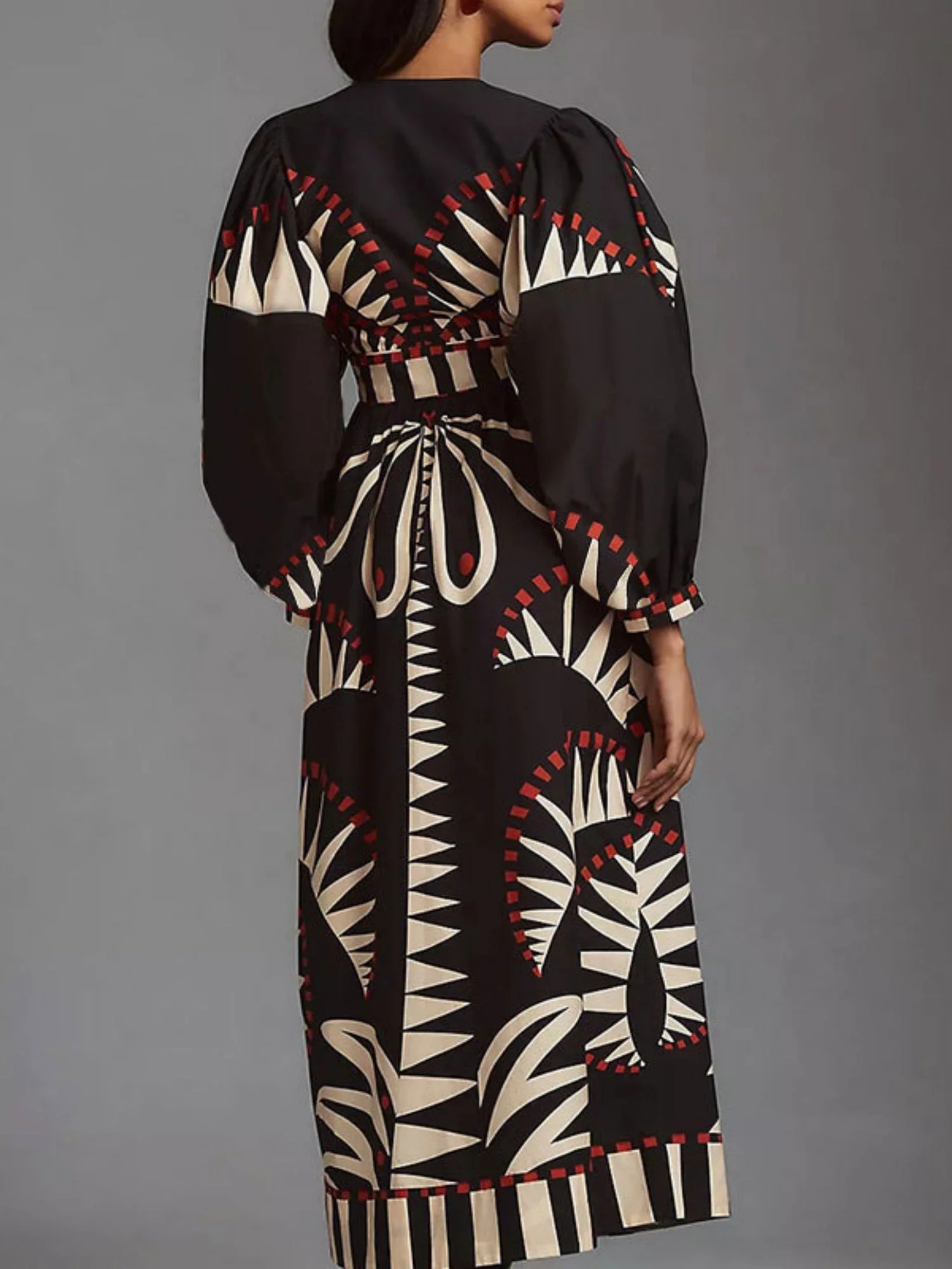 Floral Print Bohemia V-neck Lantern Sleeves Maxi Dresses - Image 4