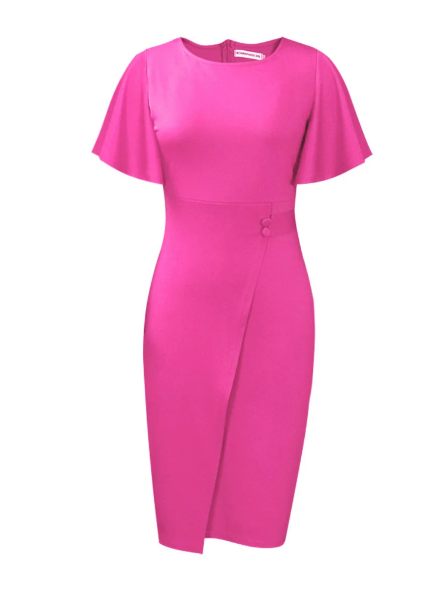 Commuting Lotus Leaf Sleeves Buttons Solid Color Mini&Short Dresses - Image 10