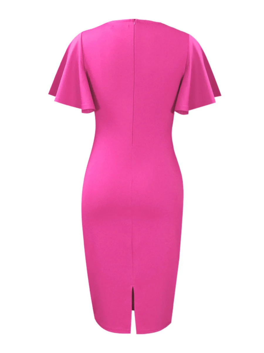 Commuting Lotus Leaf Sleeves Buttons Solid Color Mini&Short Dresses - Image 11