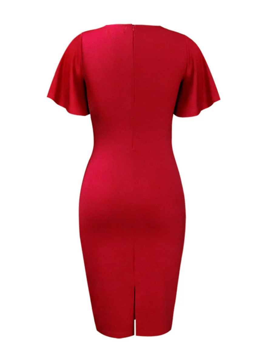 Commuting Lotus Leaf Sleeves Buttons Solid Color Mini&Short Dresses - Image 14