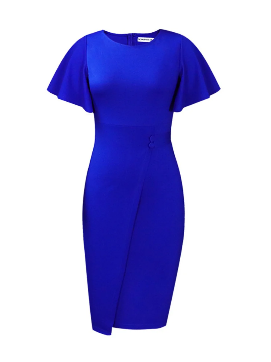 Commuting Lotus Leaf Sleeves Buttons Solid Color Mini&Short Dresses - Image 20