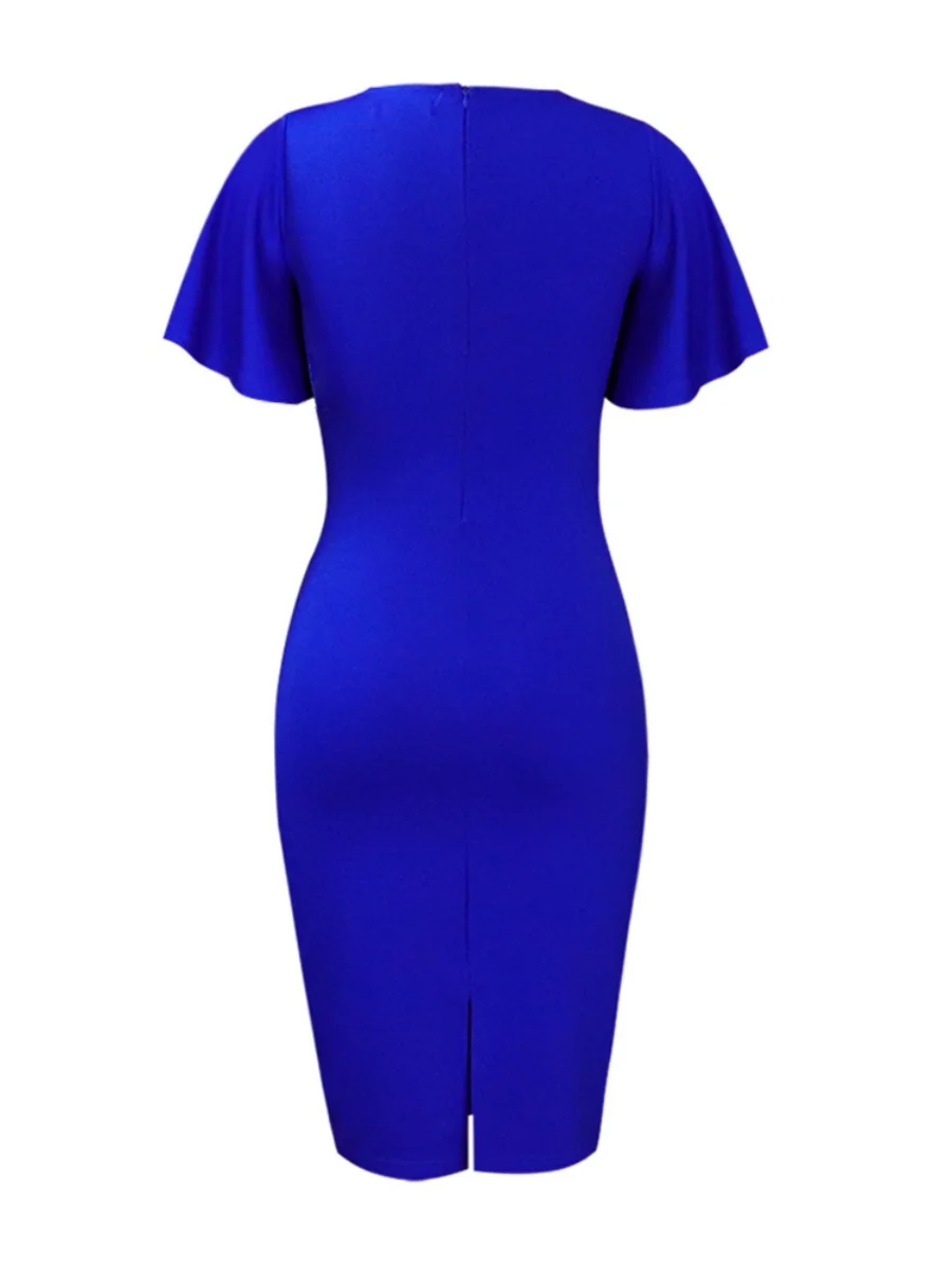 Commuting Lotus Leaf Sleeves Buttons Solid Color Mini&Short Dresses - Image 21
