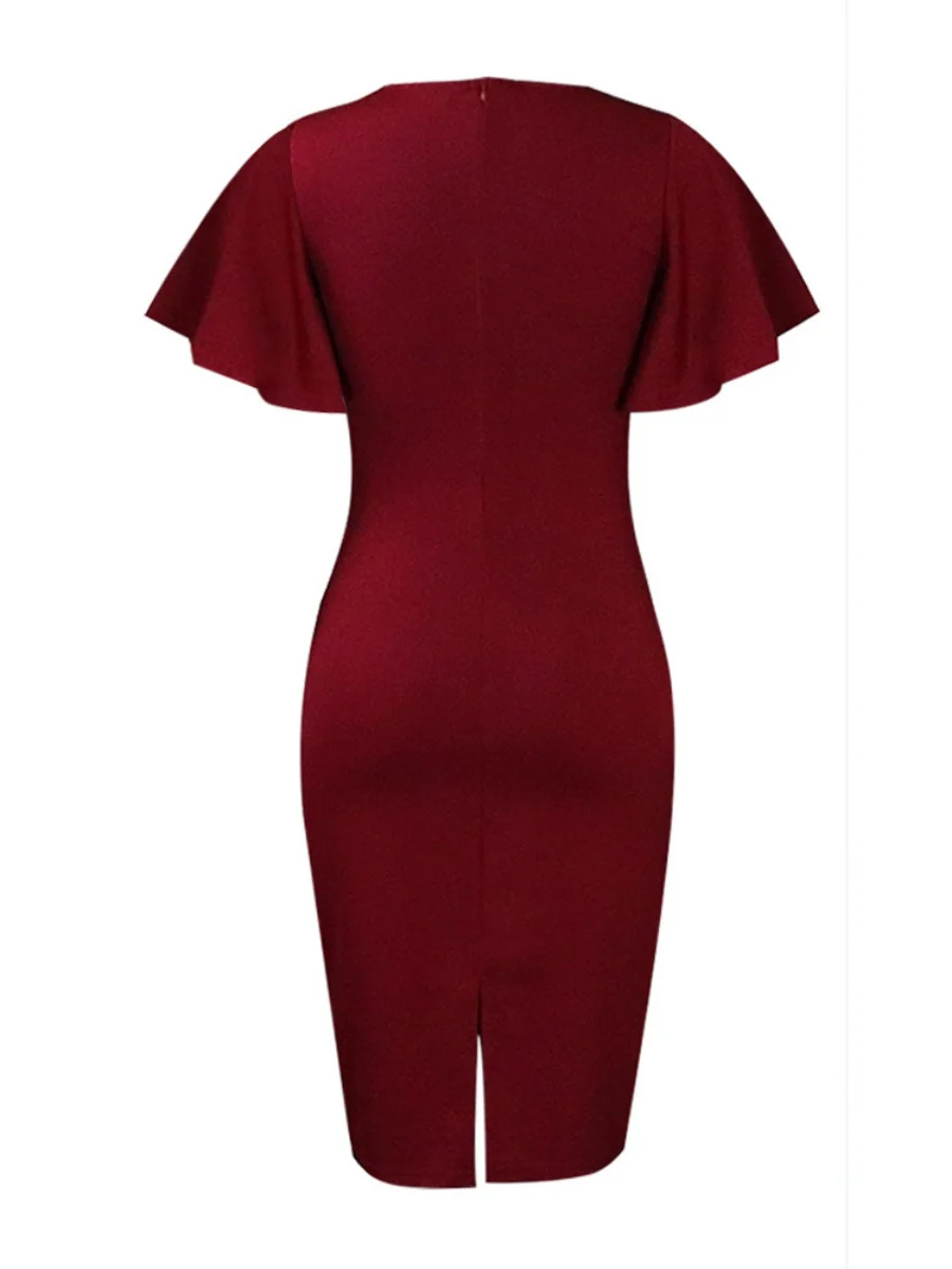 Commuting Lotus Leaf Sleeves Buttons Solid Color Mini&Short Dresses - Image 24