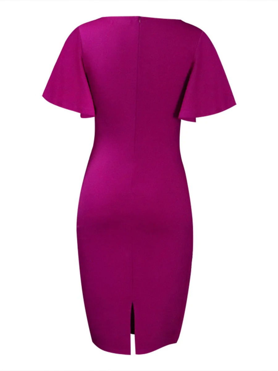 Commuting Lotus Leaf Sleeves Buttons Solid Color Mini&Short Dresses - Image 28
