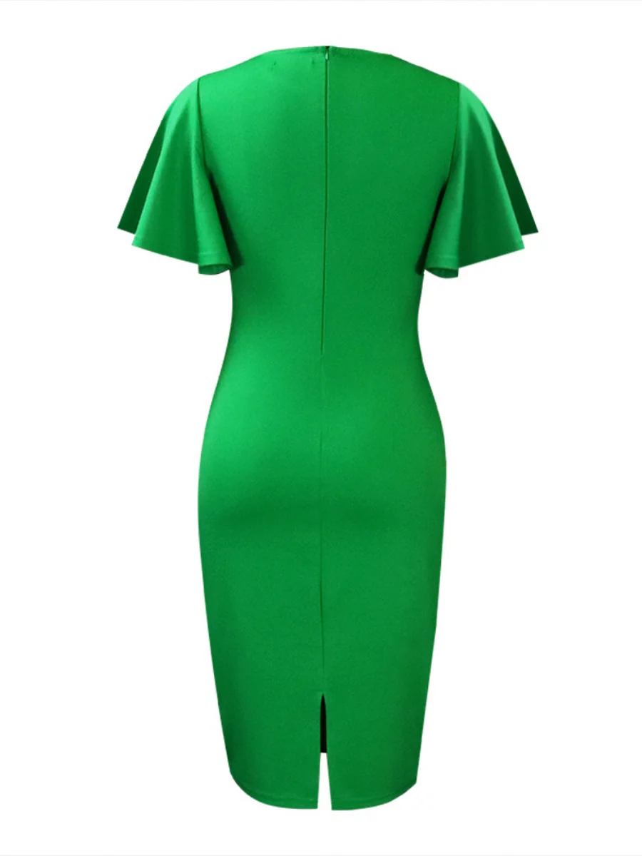Commuting Lotus Leaf Sleeves Buttons Solid Color Mini&Short Dresses - Image 31