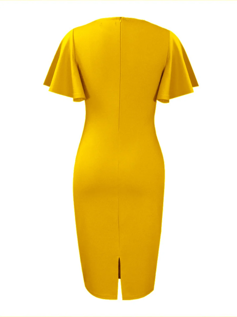 Commuting Lotus Leaf Sleeves Buttons Solid Color Mini&Short Dresses - Image 8