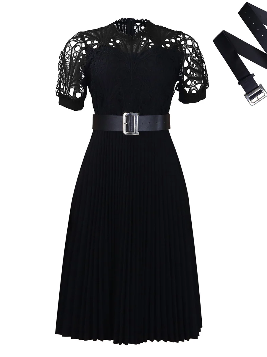 Short Sleeve Trim Lace Belts Mini&Short Dresses - Image 11