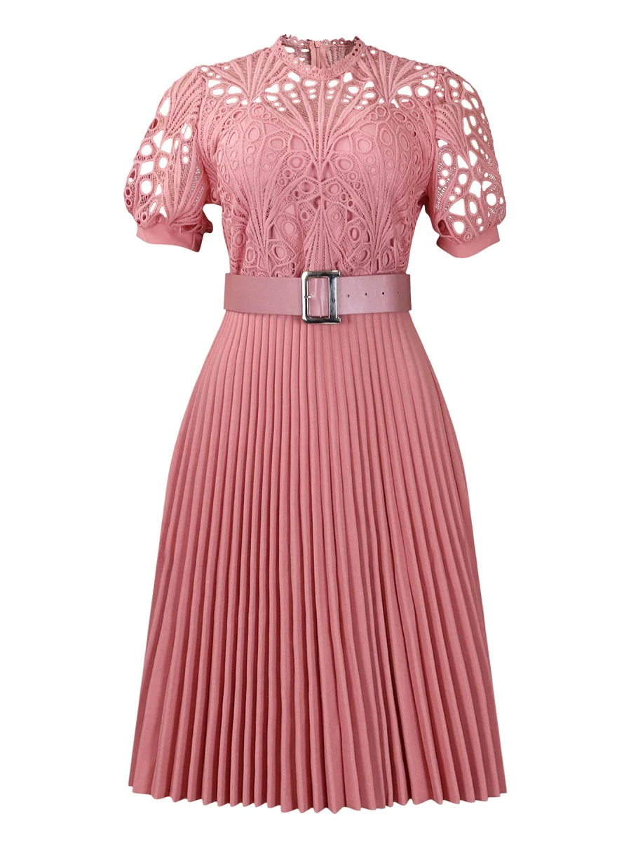 Short Sleeve Trim Lace Belts Mini&Short Dresses - Image 12