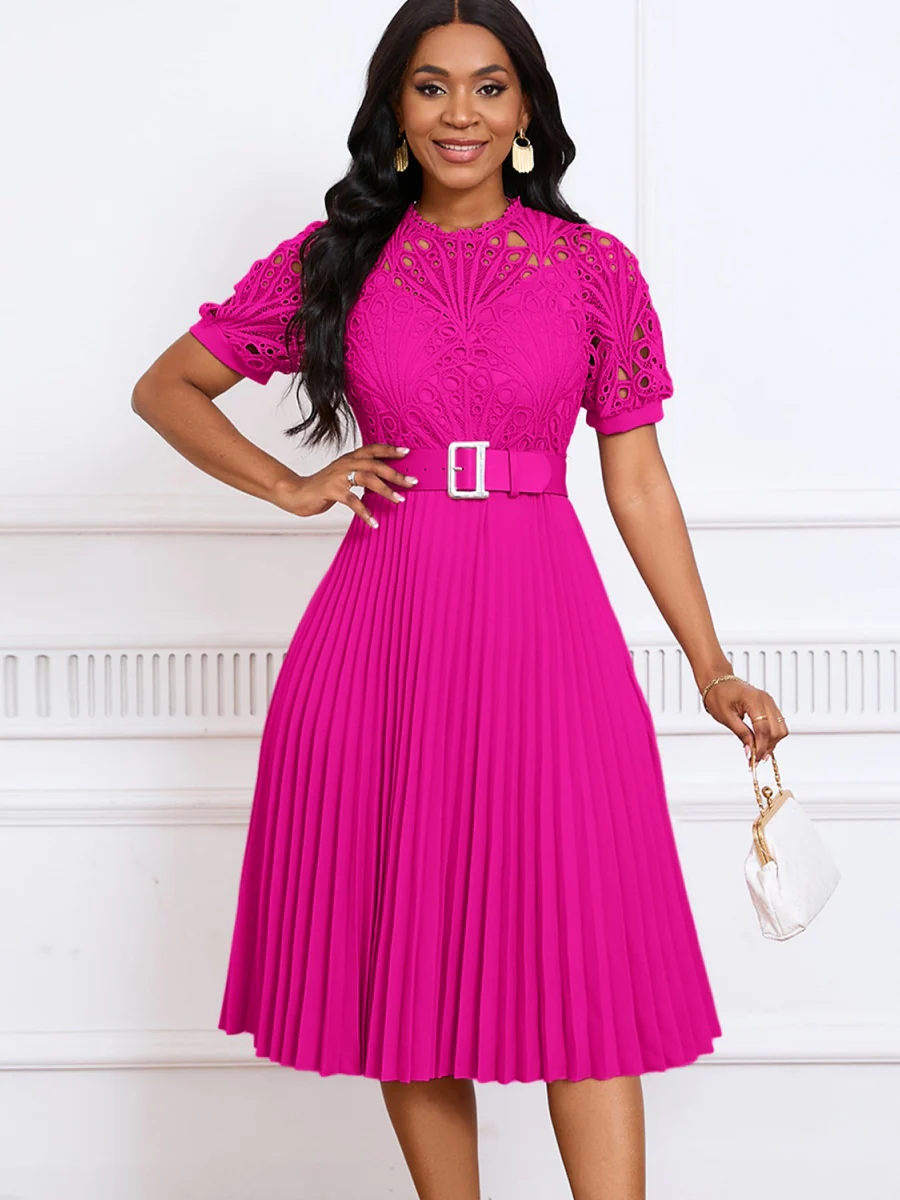 Short Sleeve Trim Lace Belts Mini&Short Dresses - Image 2