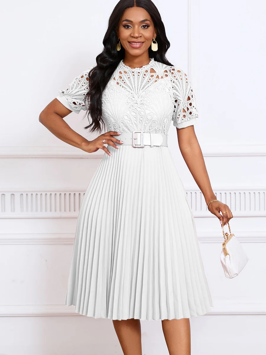 Short Sleeve Trim Lace Belts Mini&Short Dresses - Image 3