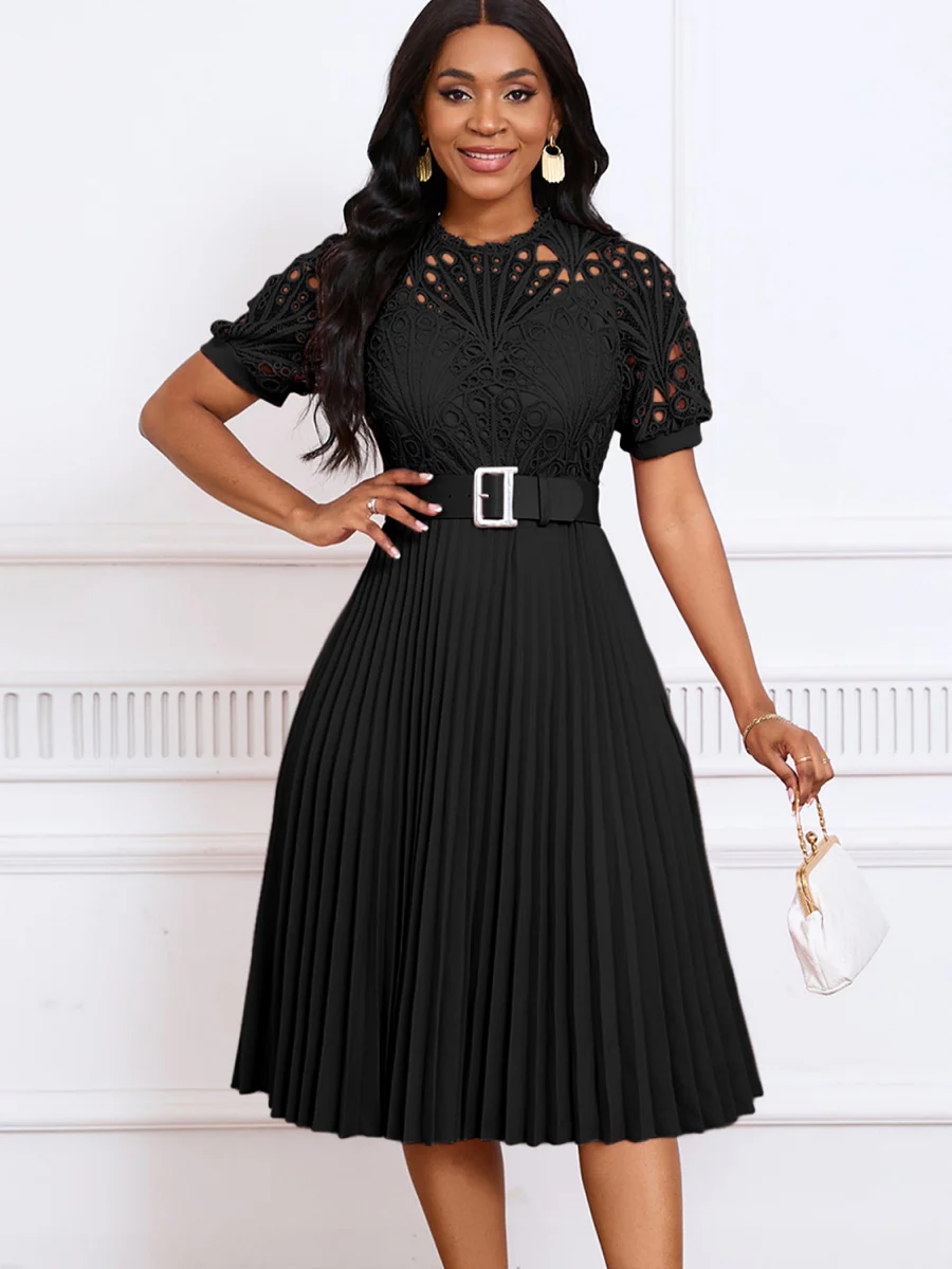 Short Sleeve Trim Lace Belts Mini&Short Dresses - Image 4