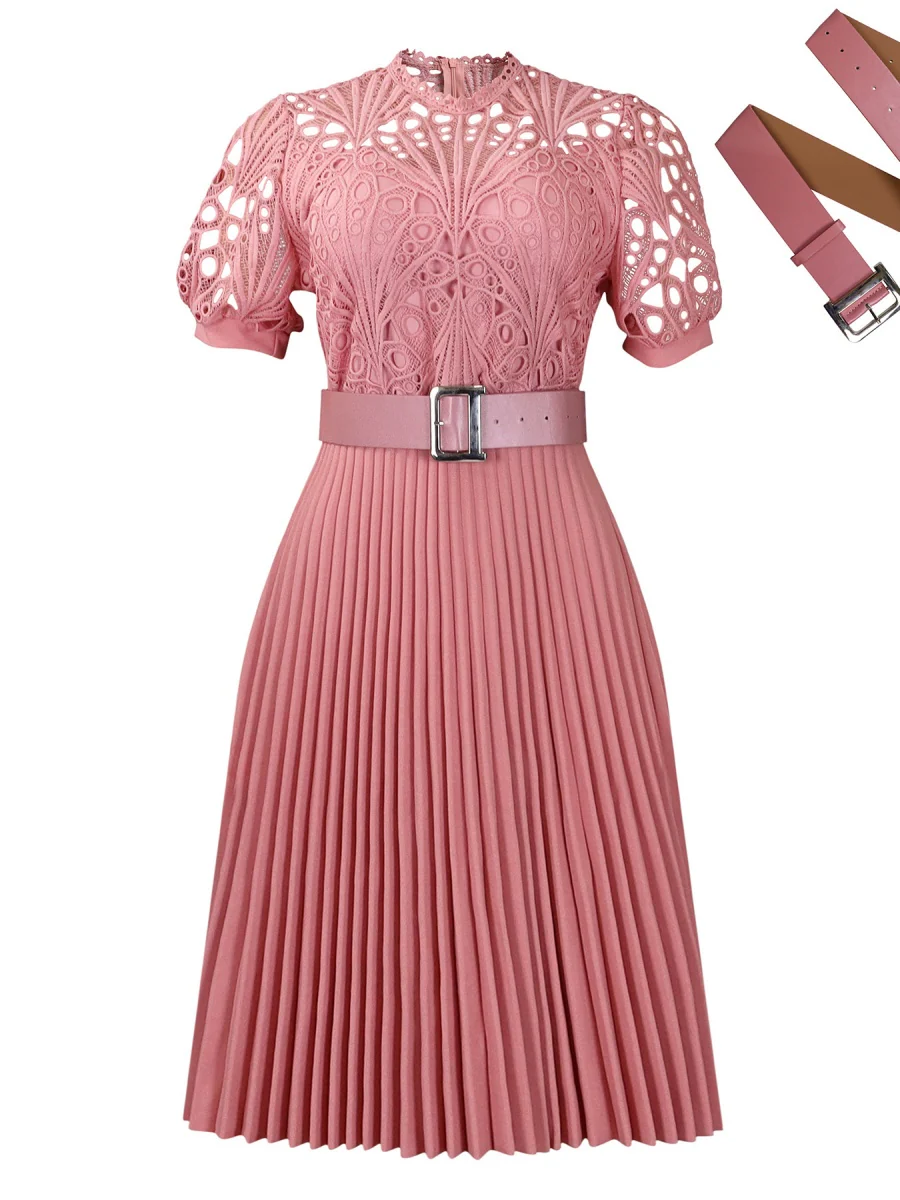 Short Sleeve Trim Lace Belts Mini&Short Dresses - Image 9