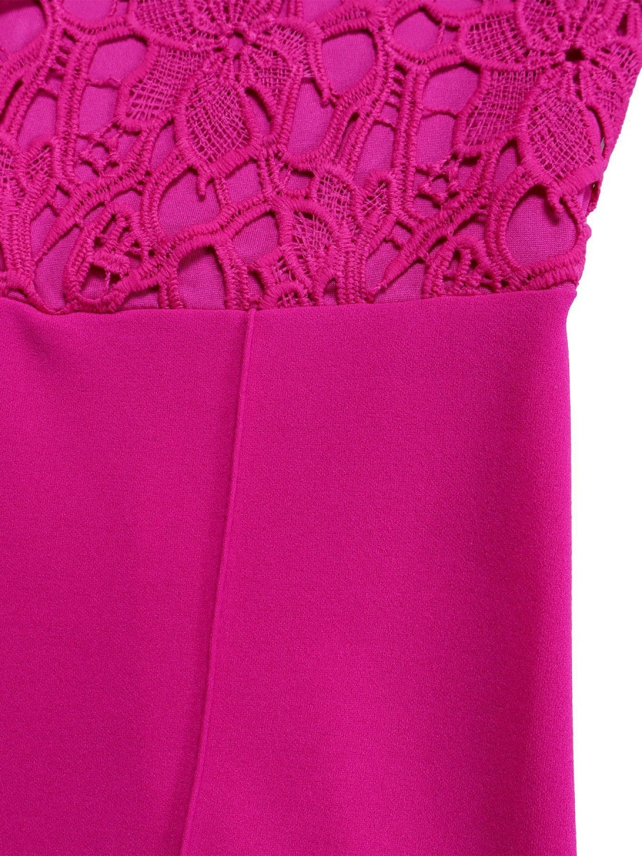Lace Trim Hollow Short Sleeve Bandage High Waist Wide Leg Jumpsuits - Image 24