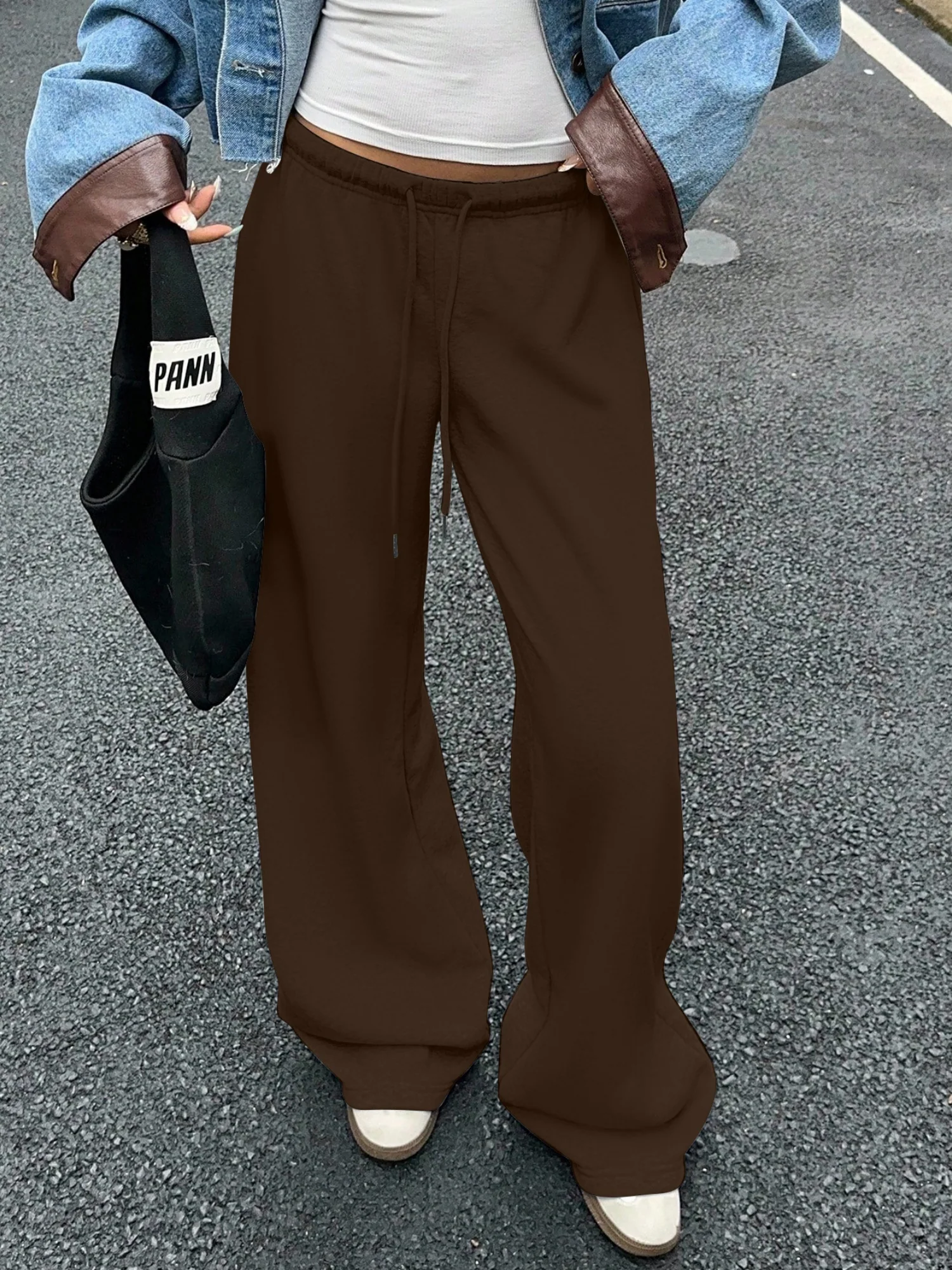 Drawstring Relaxed Exercise Mid-low Waist Sweatpants - Image 10
