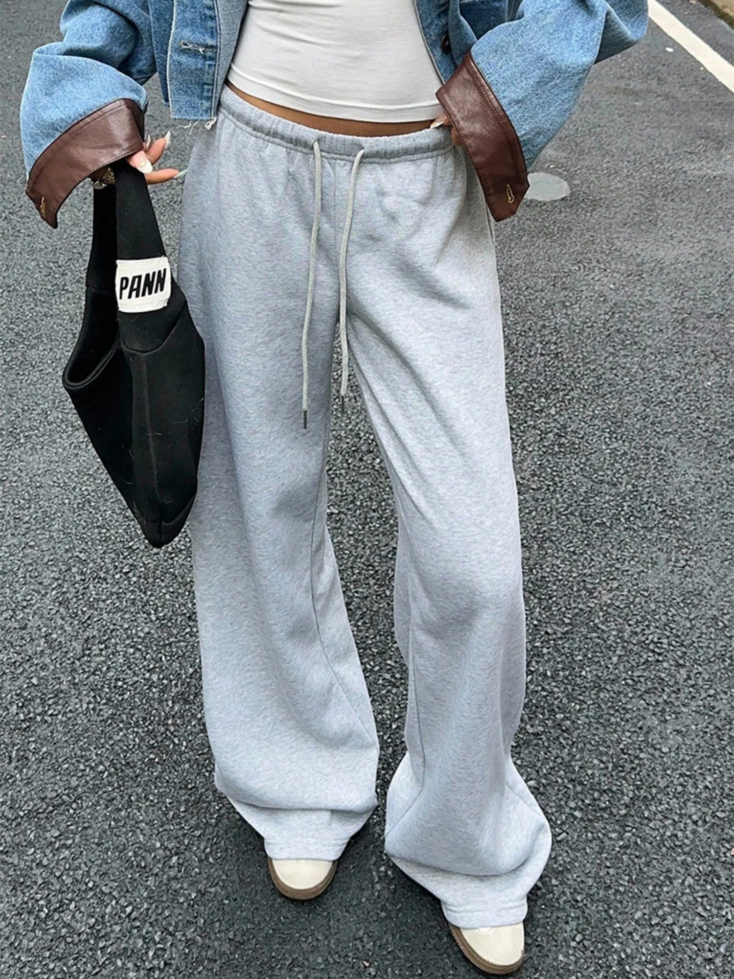Drawstring Relaxed Exercise Mid-low Waist Sweatpants - Image 5