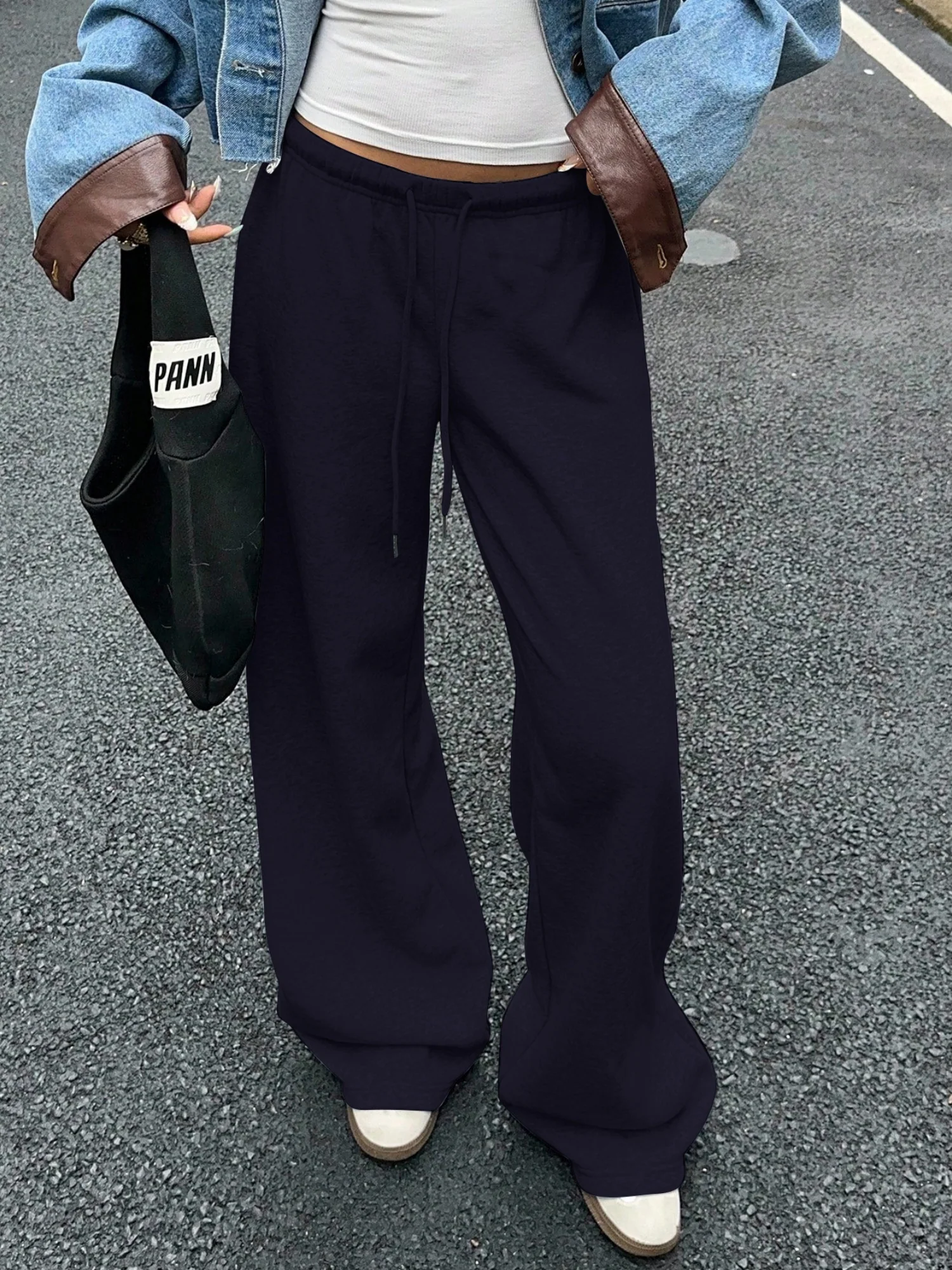 Drawstring Relaxed Exercise Mid-low Waist Sweatpants - Image 6