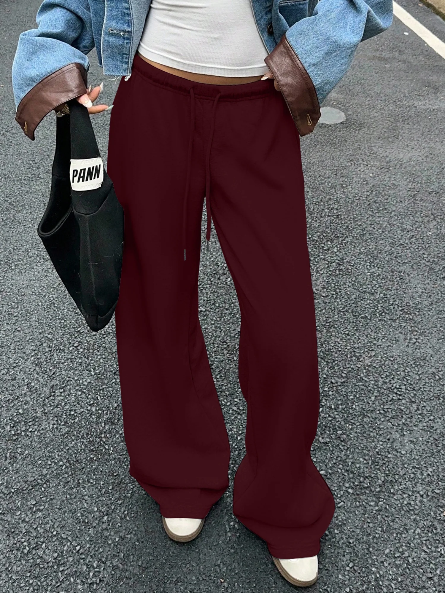 Drawstring Relaxed Exercise Mid-low Waist Sweatpants - Image 8