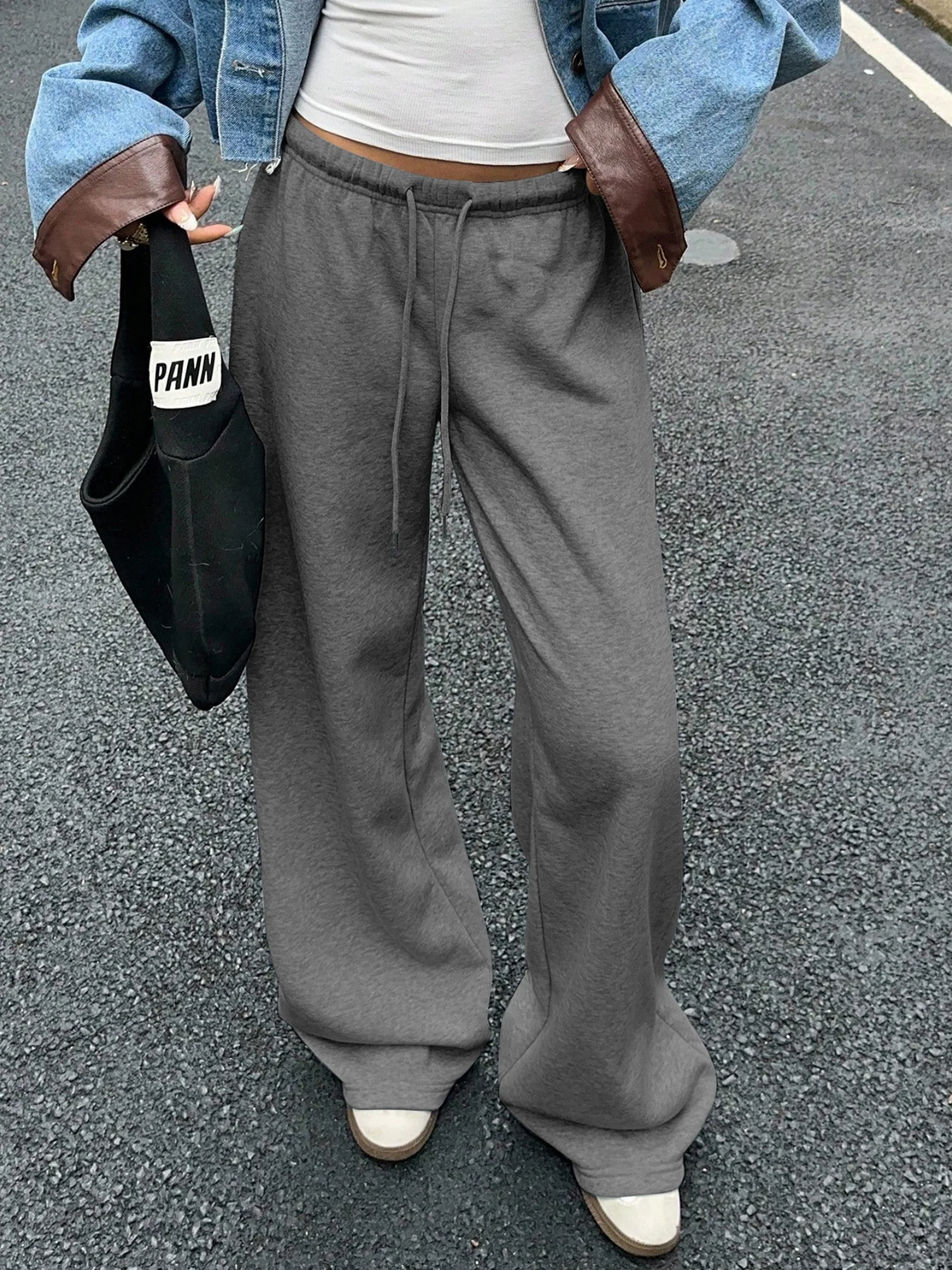 Drawstring Relaxed Exercise Mid-low Waist Sweatpants - Image 9
