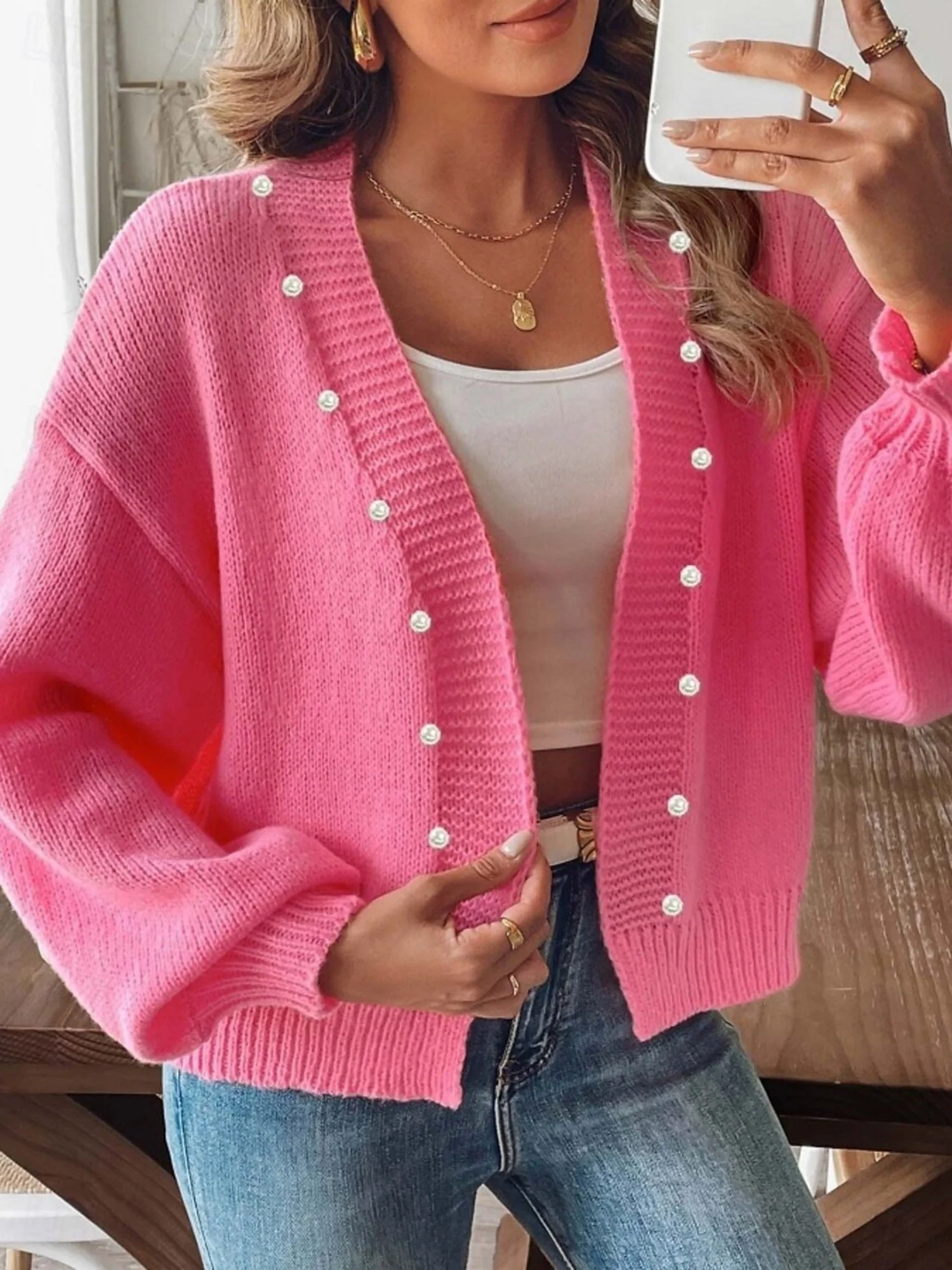 Buttons Pink Cardigans - Image 3