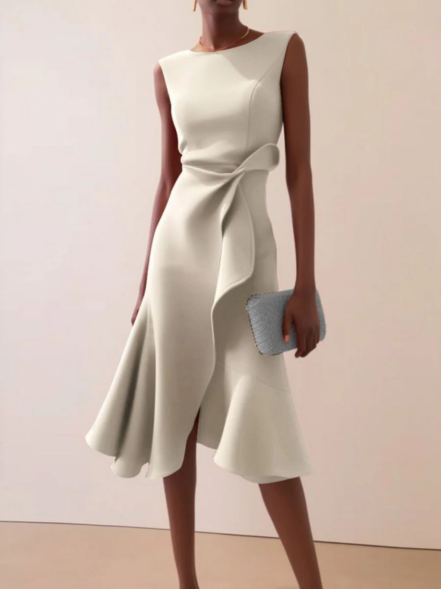 Sleeveless Crew Neck Temperament Midi Dresses - Image 4