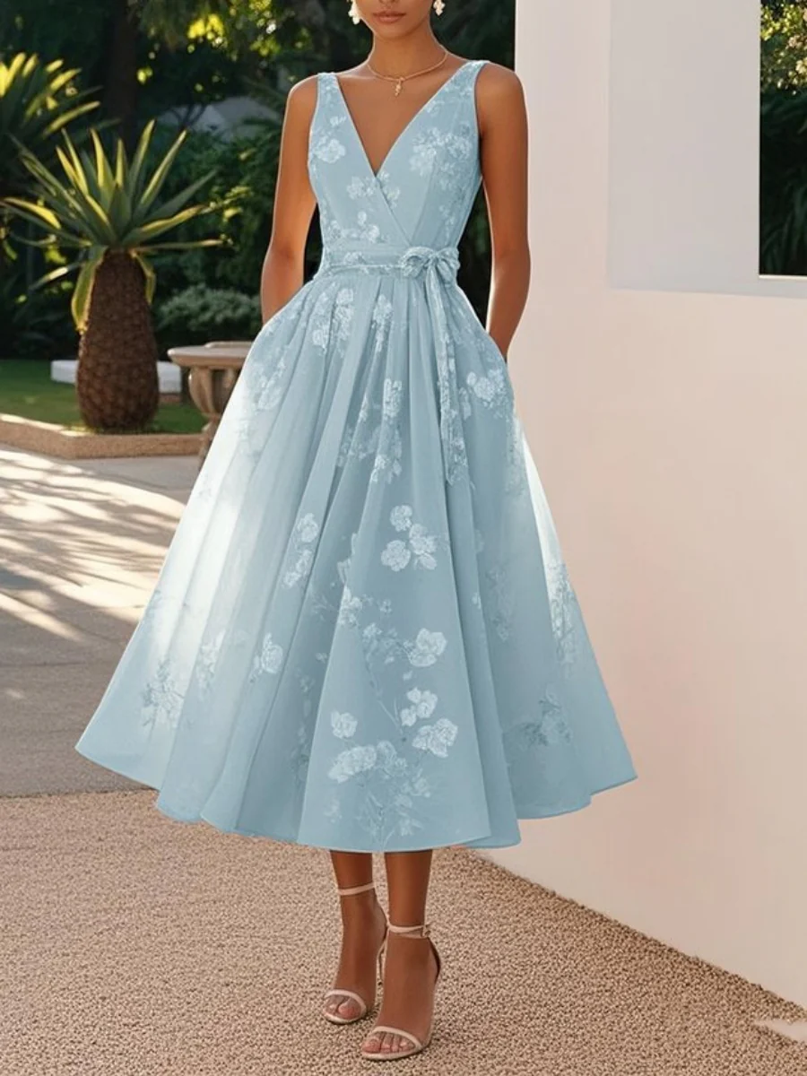 Floral Print Sleeveless Vest With V-neck Maxi Dresses - Image 2