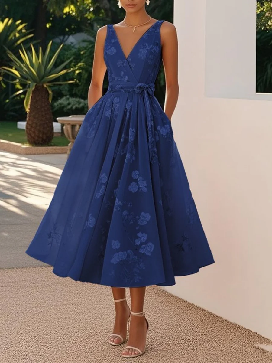 Floral Print Sleeveless Vest With V-neck Maxi Dresses - Image 3
