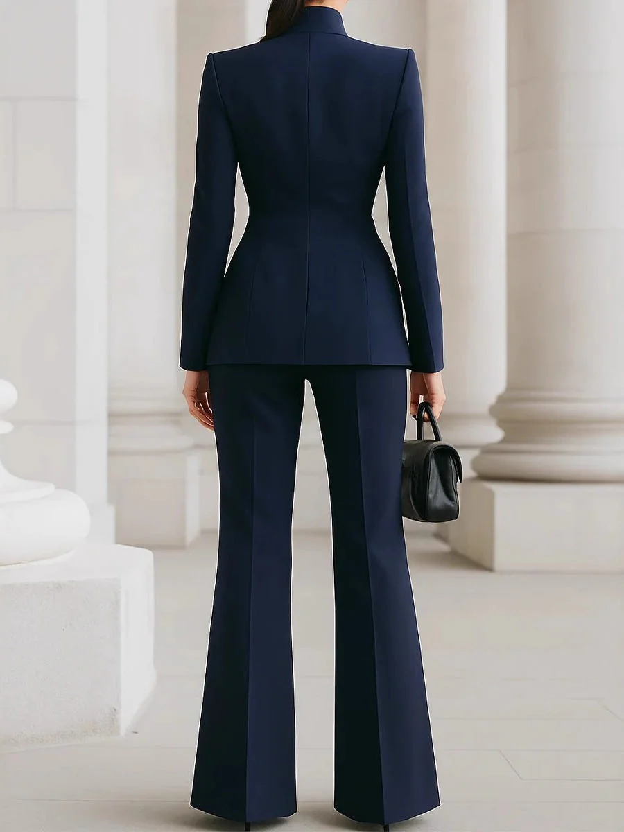 Single-button Blazer Long Suit Pants 2-piece Sets - Image 2