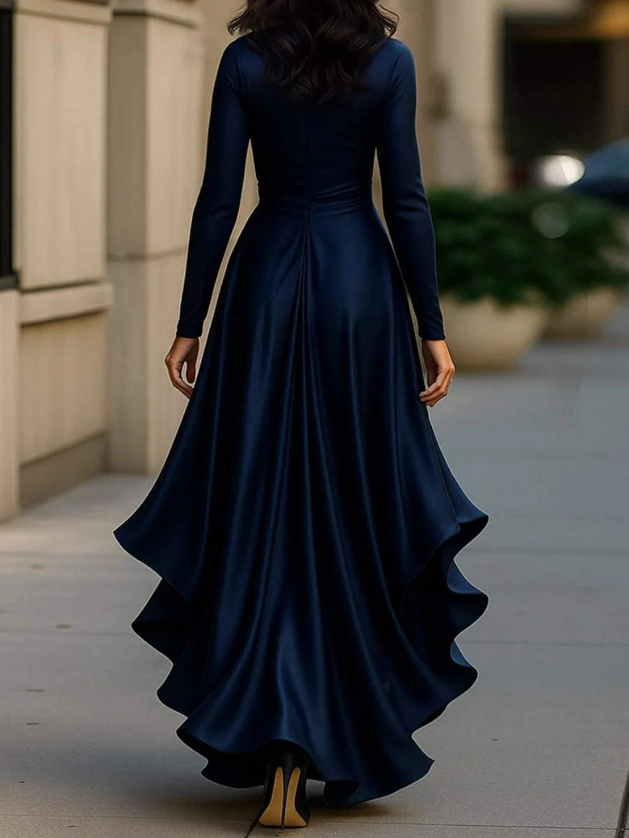 V-neck Fitted Waist Ruffled Hem Maxi Dresses - Image 3
