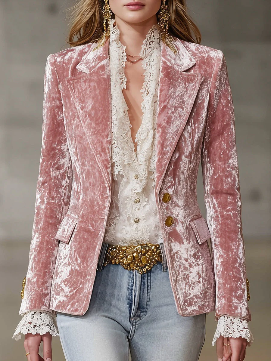 Long Sleeve Fashion Slim Fit Velvet Blazers - Image 3