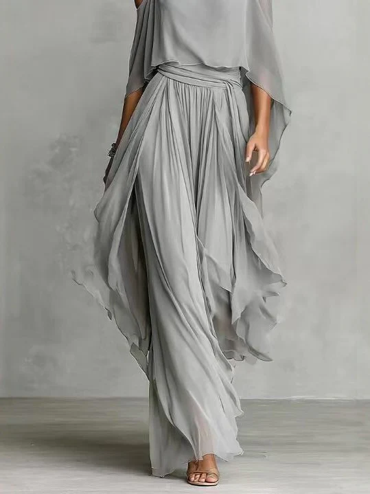 Gray Chiffon Off-shoulder Camisole Wide-leg Pants Two-piece Set - Image 3