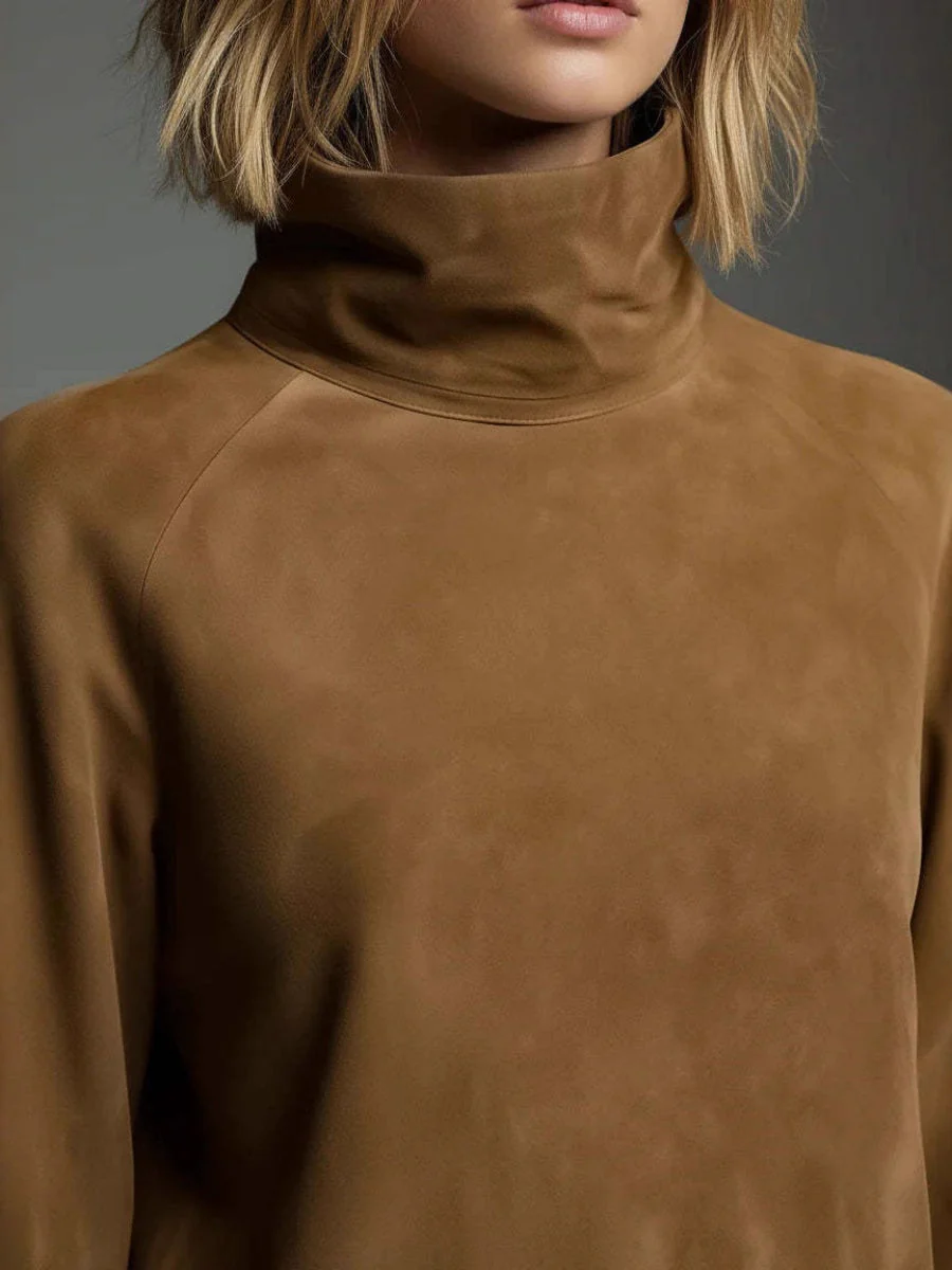 Old Deerskin High-necked Long-sleeved Pocket Mini&Short Dresses - Image 2