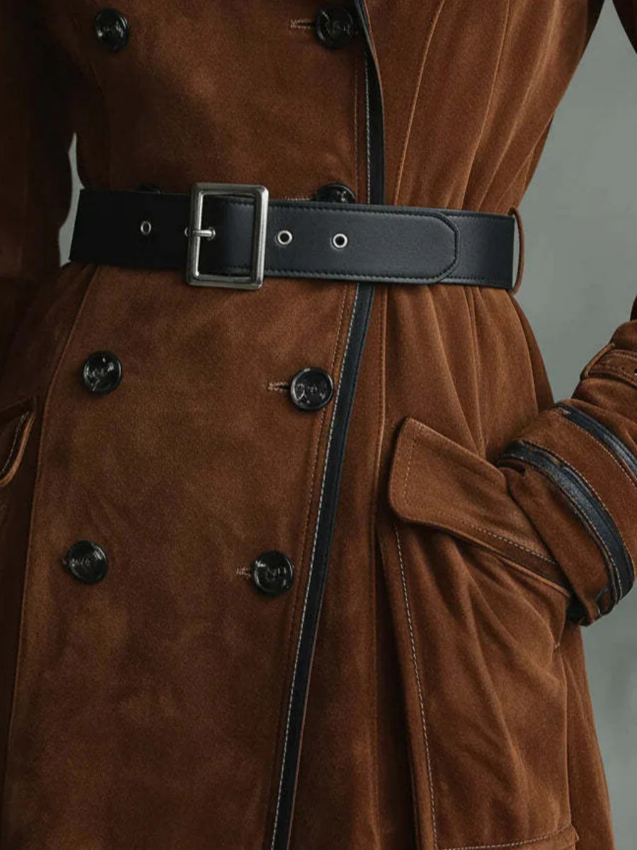 Lapel West Wind Suede Long Coats - Image 2