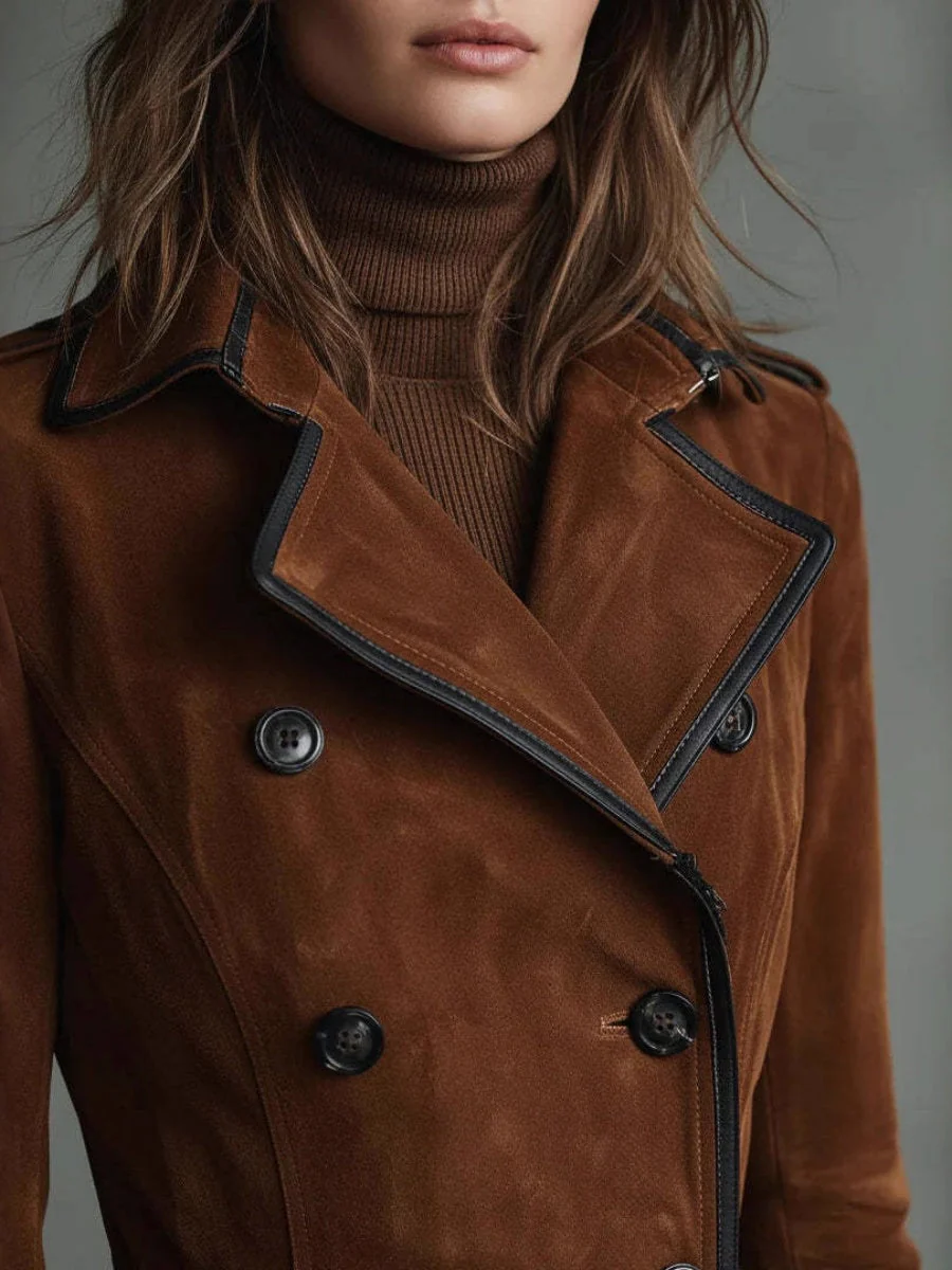 Lapel West Wind Suede Long Coats - Image 3