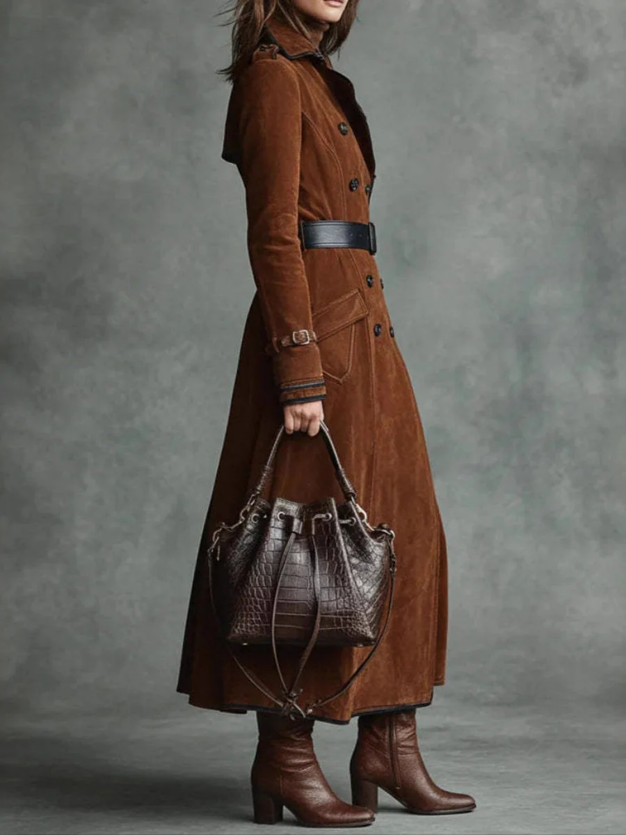 Lapel West Wind Suede Long Coats - Image 4
