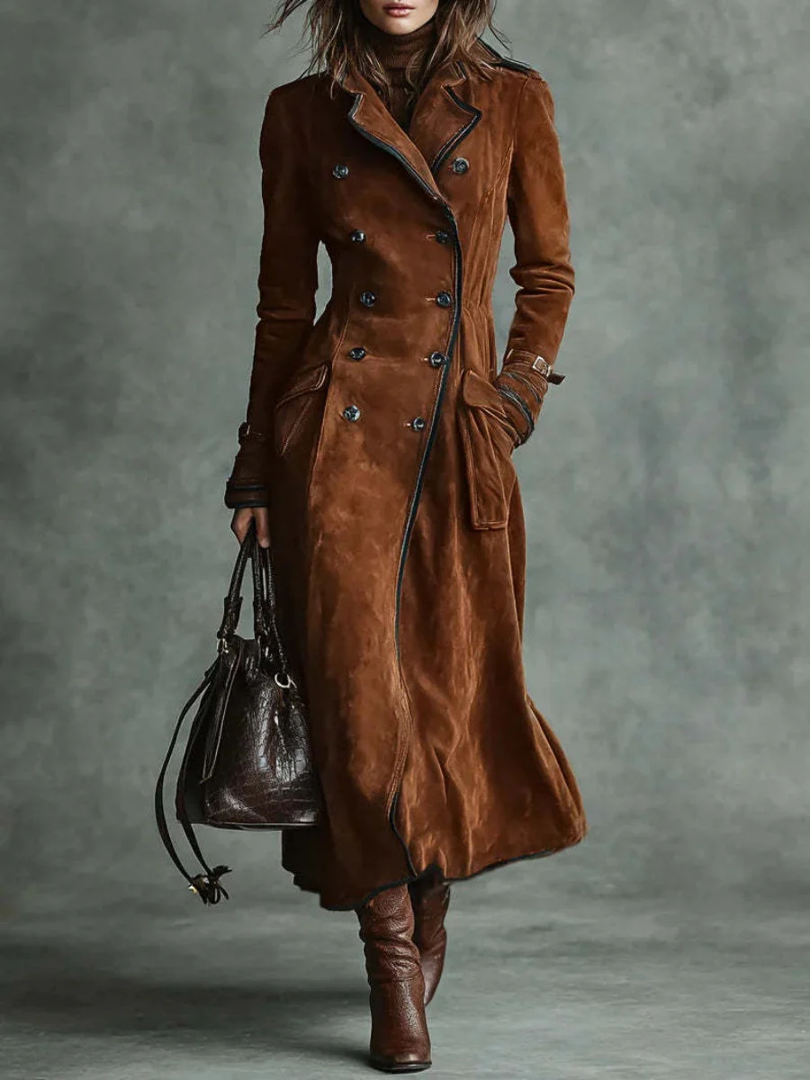 Lapel West Wind Suede Long Coats - Image 5