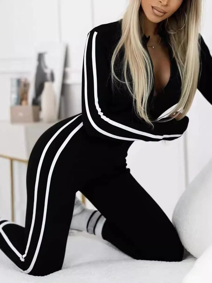 Slim-fit Striped Half-zip Long Sleeve Bodysuits - Image 2