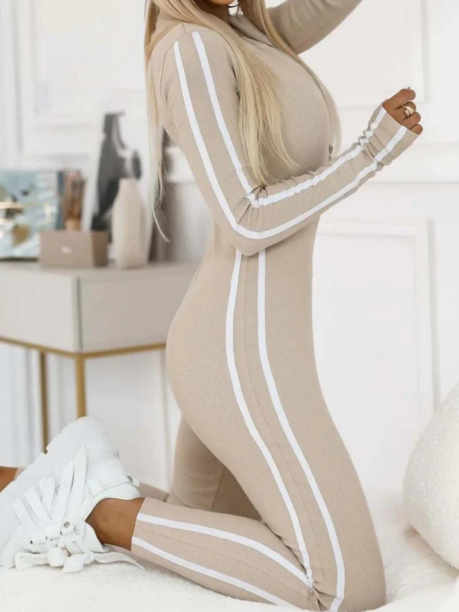 Slim-fit Striped Half-zip Long Sleeve Bodysuits - Image 4