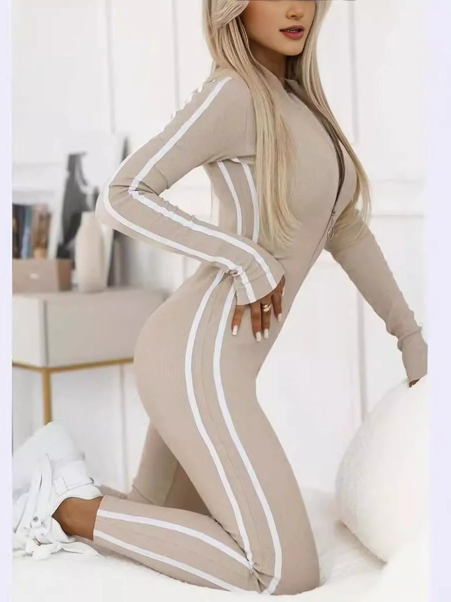 Slim-fit Striped Half-zip Long Sleeve Bodysuits - Image 5