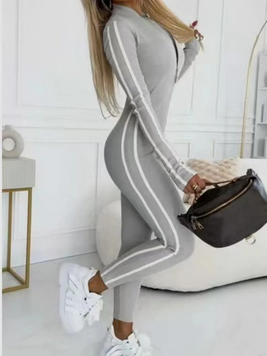 Slim-fit Striped Half-zip Long Sleeve Bodysuits - Image 7